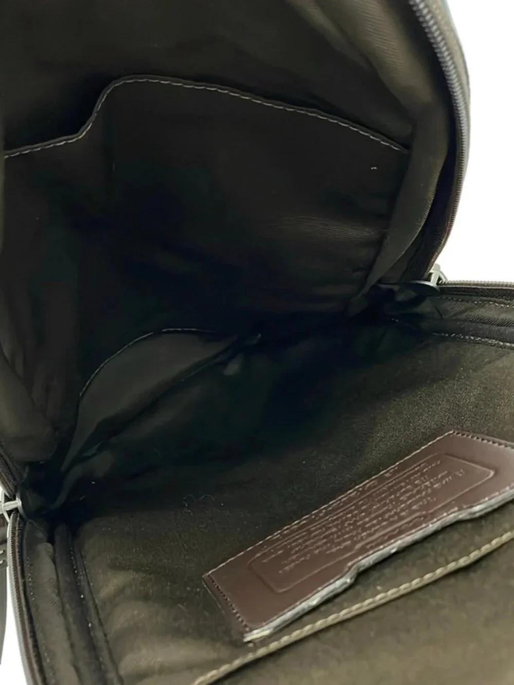 COACH Varick Nylon Sling Pack F70692 Gray Dark Brown Nylon Leather Backpack